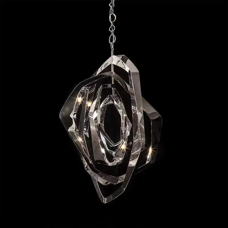 Modern bronze geometric art pendant chandelier with layered faceted glass rings pendant light for dining room decorbites art pendant