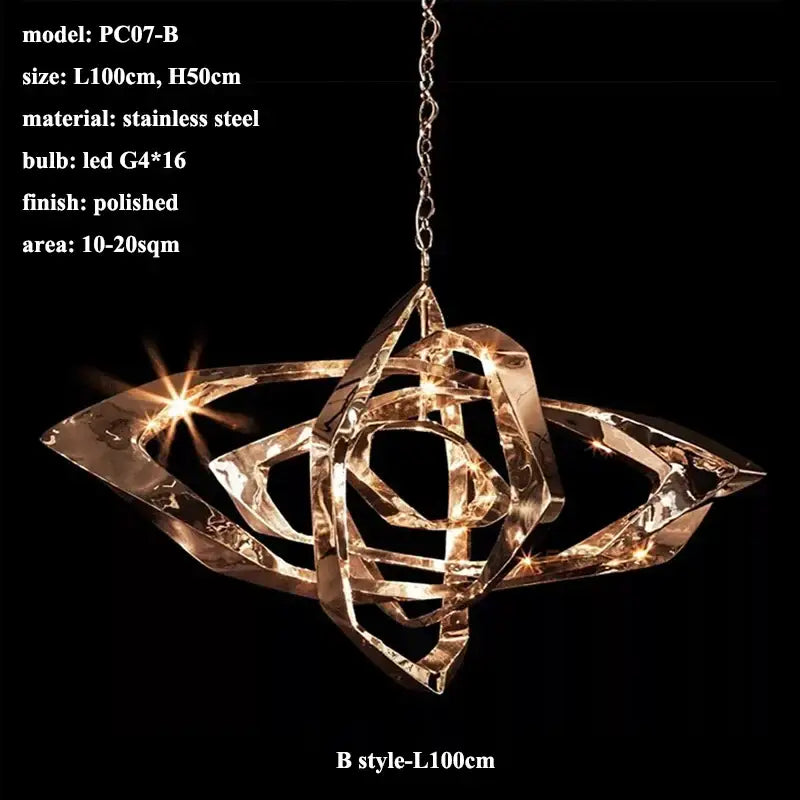 Modern bronze geometric art pendant chandelier with polished stainless steel and warm led glow for dining room decorbites pendant light