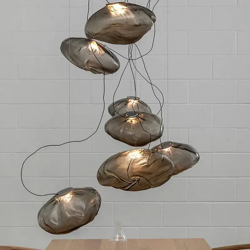 Modern bronze glass cloud chandelier pendant lamp with organic shape and textured metallic finish for elegant decorbites decor