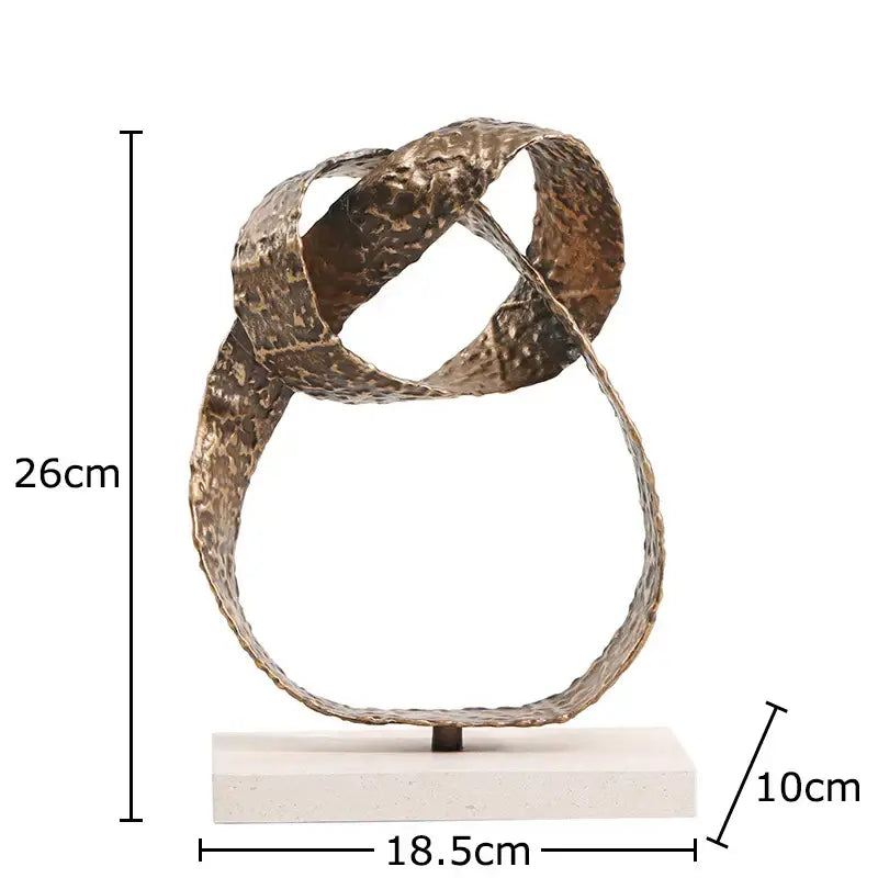 Bronze abstract metal decorbites geometry sculpture with textured bands on marble base desk decoration