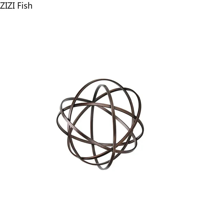 Modern bronze intertwined geometry sculpture with marble base metal wire sphere desk decoration decorbites geometry sculpture