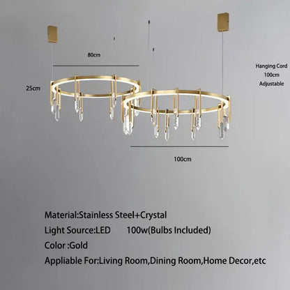 Modern bronze led crystal hanging lamp with gold circular led chandelier and adjustable hanging cord for living room decorbites bronze led