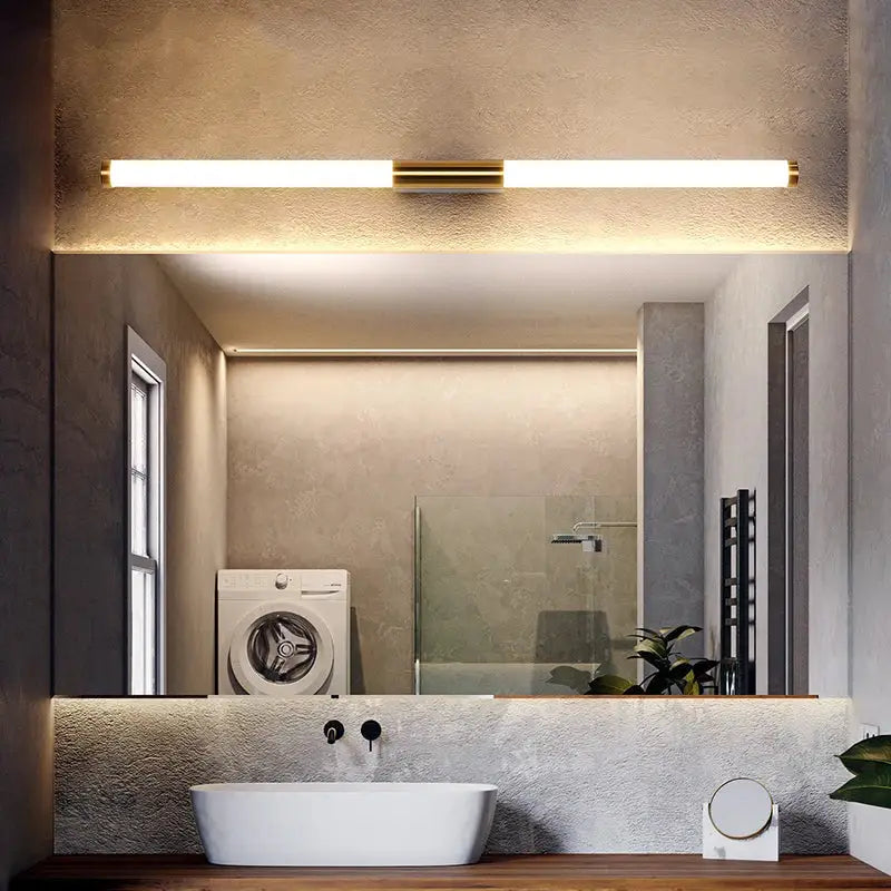 Modern bronze led mirror front wall lamp in gold-toned linear bronze led design for bathroom vanity decorbites bronze led