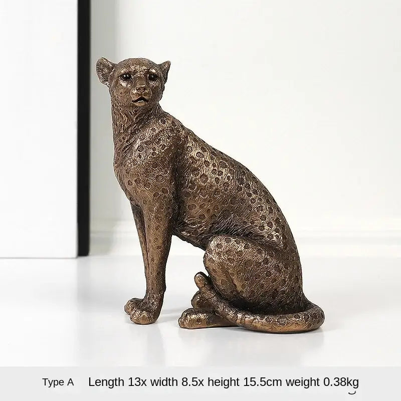 Bronze-colored decorbites leopard statue with detailed spotted pattern and lifelike posture for living room decor