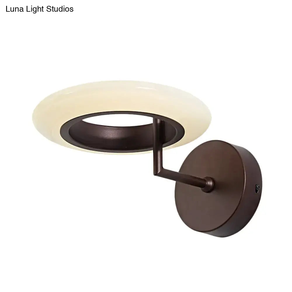 Bronze finished modern wall lamp with frosted glass diffuser and adjustable arm suitable for 110v-120v use