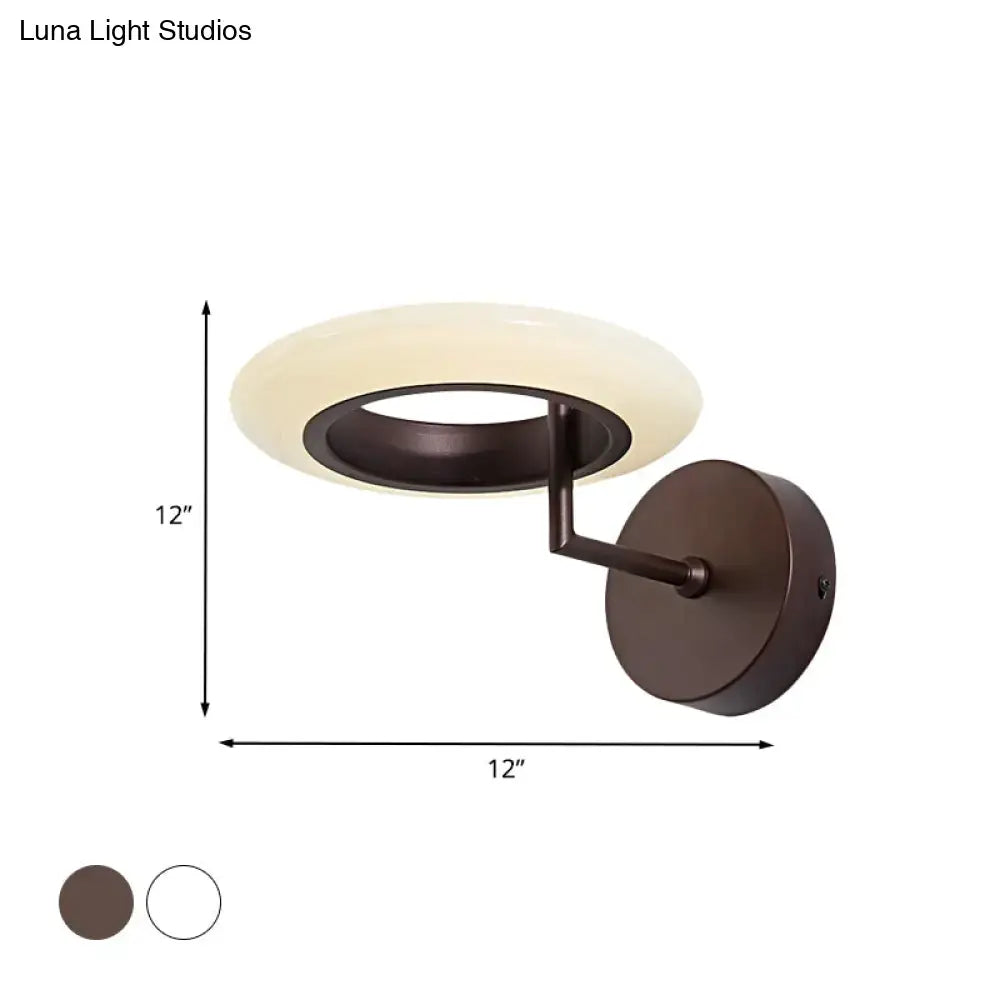Modern bronze round led wall lamp with frosted glass shade and dark metal base for 110v-120v wall light use
