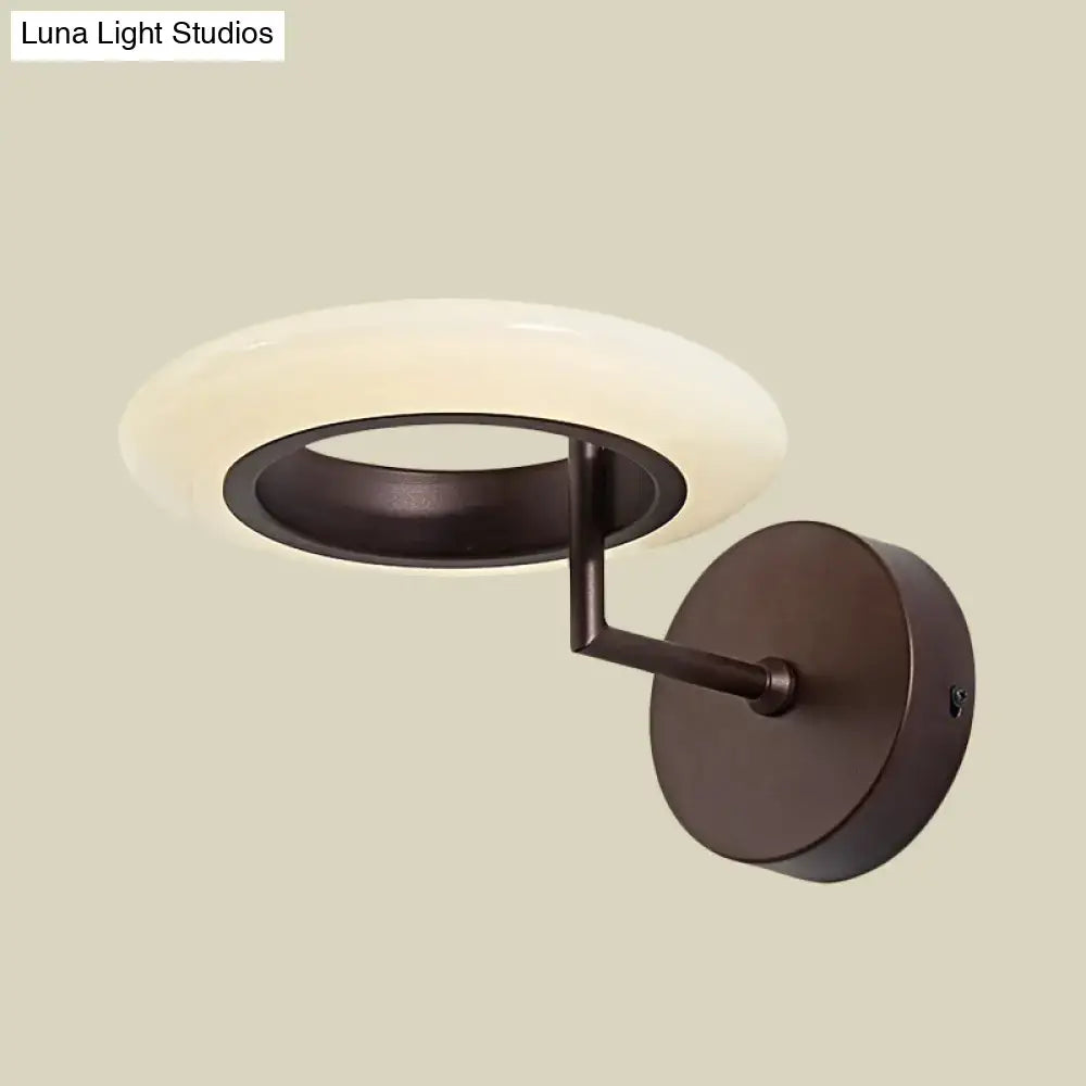 Modern bronze round led wall lamp with matte bronze finish and opal white frosted glass shade 110v-120v wall light