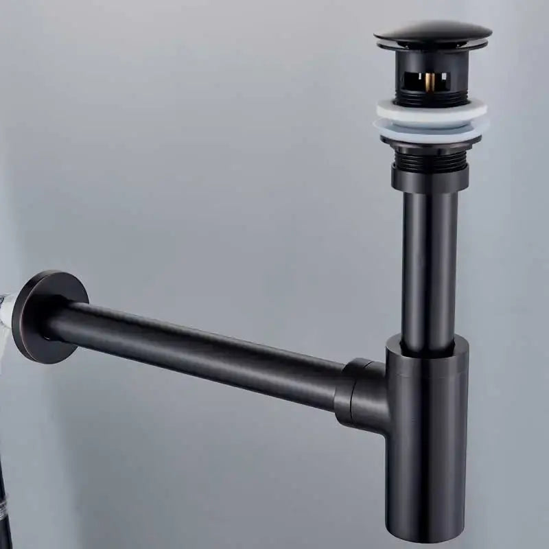 Modern bronze round siphon bottle trap bathroom sink drain pipe in black matte finish with sleek decorbites bronze round design