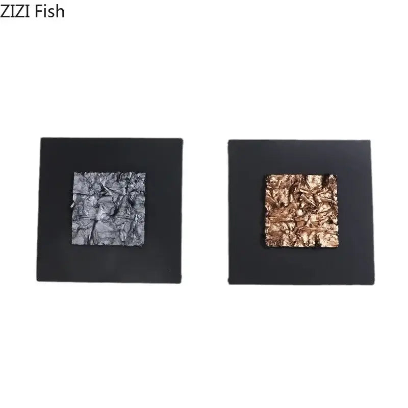 Modern bronze and silver gilded fabric wall art with textured metallic foil centers in silver and gold for living room decorbites wall art