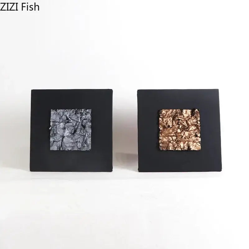 Black square wall art with silver and gold textured metallic foil centers modern bronze and silver gilded fabric wall decorbites gilded fabric wall