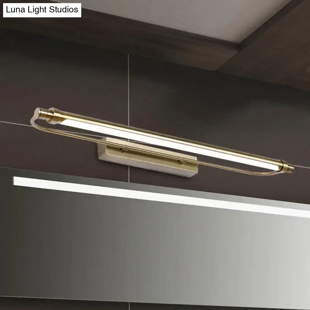 Gold-finished modern tubed vanity light fixture with sleek design and integrated led strip for warm white lighting