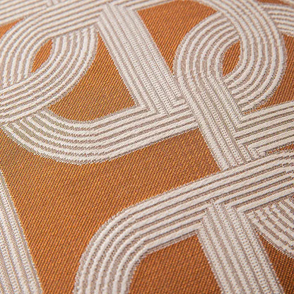 Modern brown coffee geometric cushion cover in orange fabric with interwoven white and beige lines for living room decorbites brown coffee