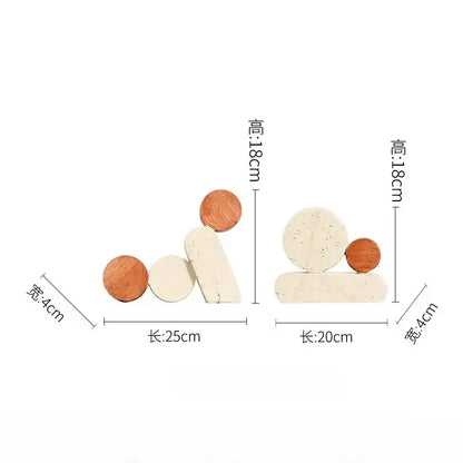 Set of two modern brown and cream geometric circle resin handicrafts with stone and wood decorbites geometric circle accents