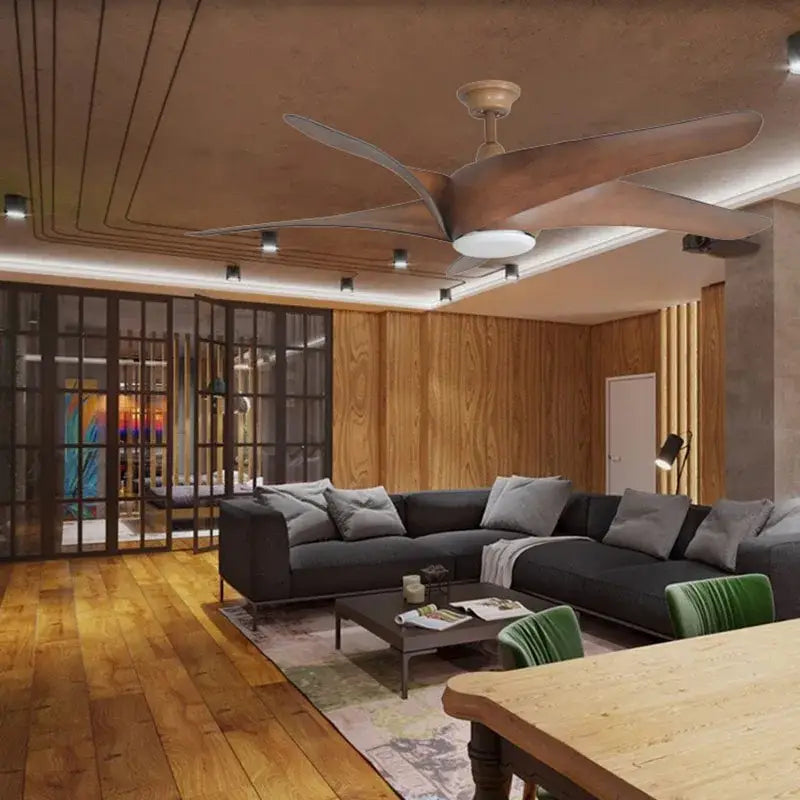 Modern brown vintage ceiling fan with sleek wooden blades and LED light for living room decorbites brown vintage ceiling fan