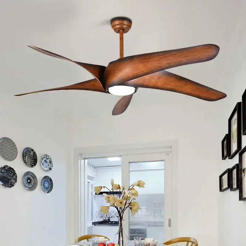 A modern brown vintage ceiling fan with five wide wooden blades and led light for living room decorbites brown vintage