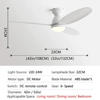 White ceiling fan with three ABS blades and integrated LED light for modern brown wooden ceiling fan with remote control decorbites LED ceiling