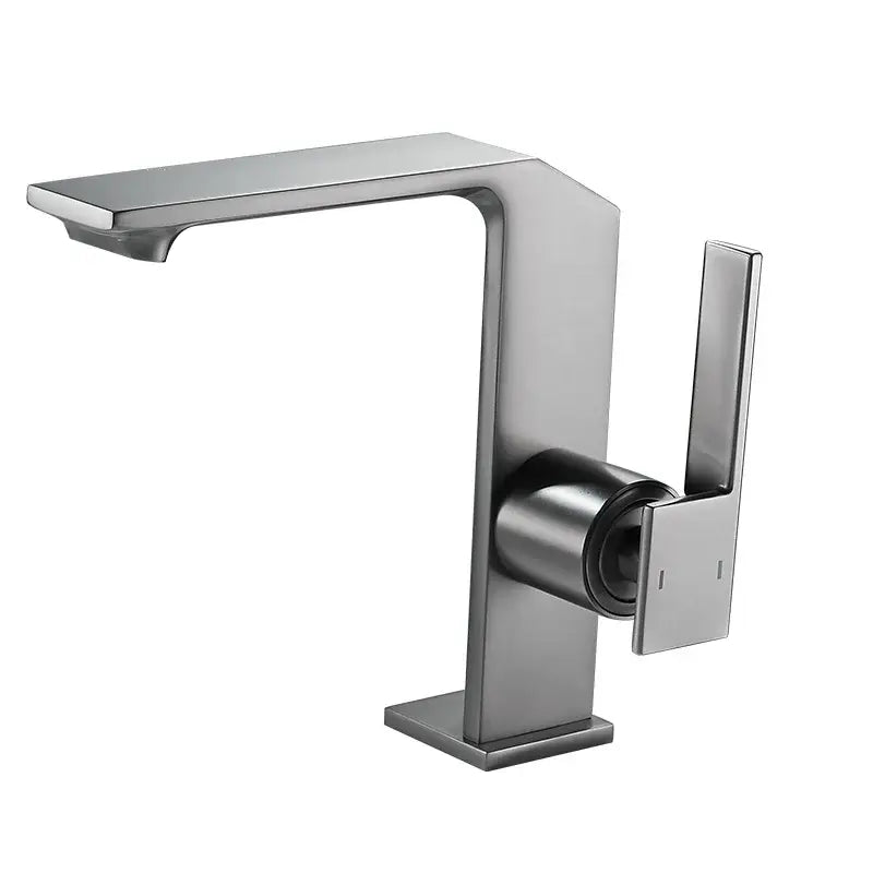Modern matte black single-handle basin faucet with sleek angular design and brushed metal finish for decorbites brush gold series