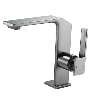 Modern matte black single-handle basin faucet with sleek angular design and brushed metal finish for decorbites brush gold series