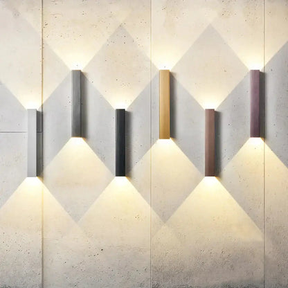 Modern brushed aluminum rectangular wall sconces in matte gray gold and rose gold finishes for bedroom ambient light