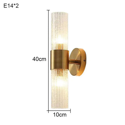 Modern brushed brass crystal wall lamp with gold-toned sconce and textured glass cylinder for bedroom decorbites crystal wall lamp