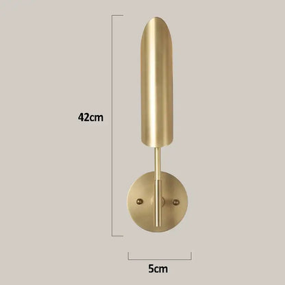 A sleek 42cm tall modern brushed brass golden wall lamp with cylindrical head for luxury bedroom decorbites golden wall lamp