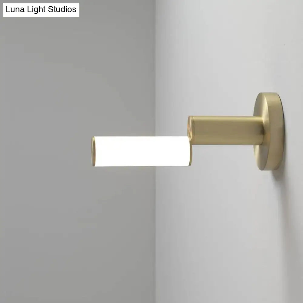 Modern brushed brass led door handle with a gold metal finish and rectangular acrylic shade for bedroom use