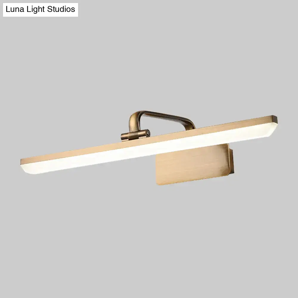 Modern brushed brass led vanity sconce with antique brass finish rectangular design for bathroom wall lighting