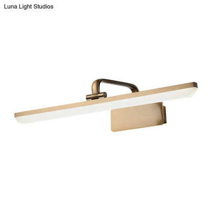 Modern brushed brass led vanity sconce with sleek rectangular panel and minimalist design for bathroom wall lighting