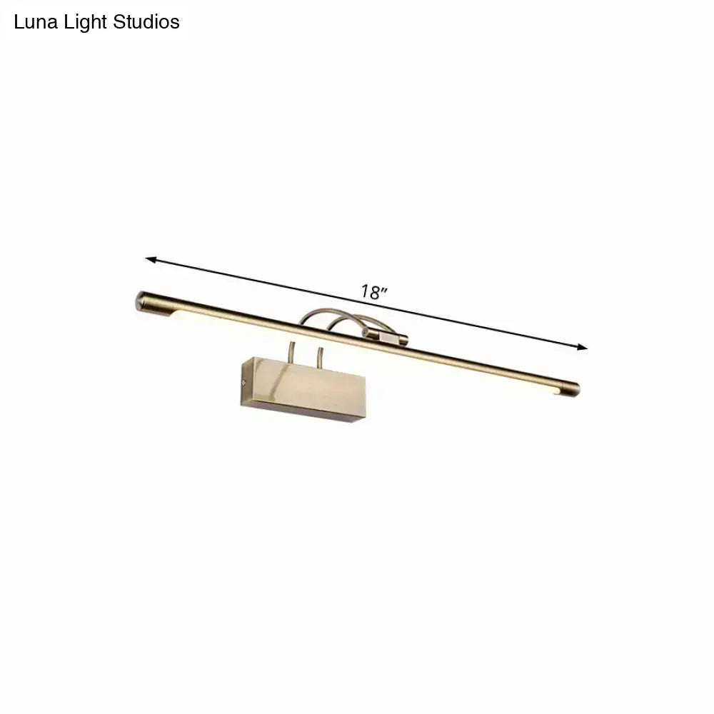 Modern brushed brass 18-inch wall light with sleek rectangular led design for bathroom sconce lighting
