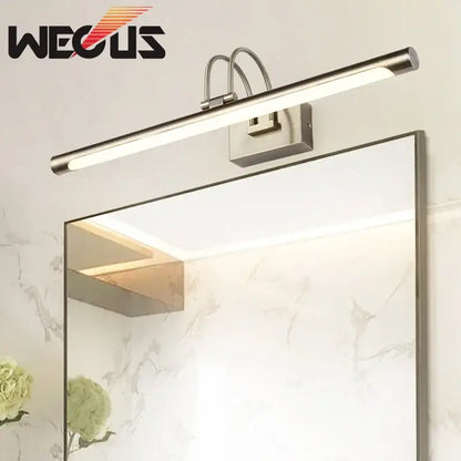 Silver-finished vanity light with sleek modern design and rectangular fixture above bathroom mirror decorbites brushed bronze led