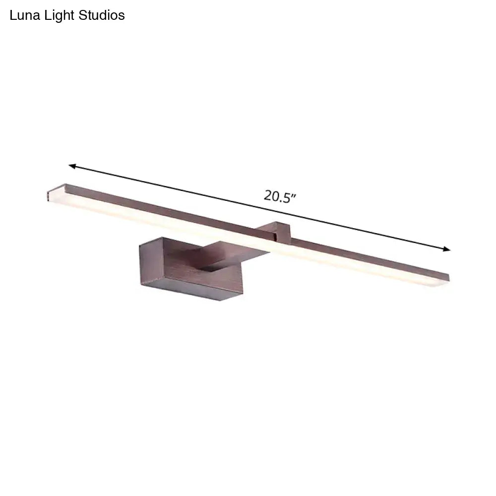Modern brushed bronze tubular vanity lighting wall mount light with a sleek rectangular led design 20.5 inches long