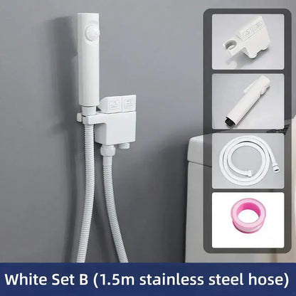 White wall-mounted bidet spray with 1.5m stainless steel hose and matching plastic parts for decorbites copper bidet