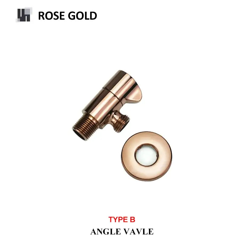 Rose gold brushed gold angled dual outlet filling valve with sleek metallic finish and matching circular escutcheon