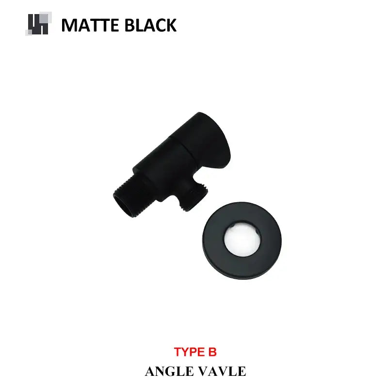 Matte black angled dual outlet filling valve with matching washer featuring sleek modern design for bathroom use