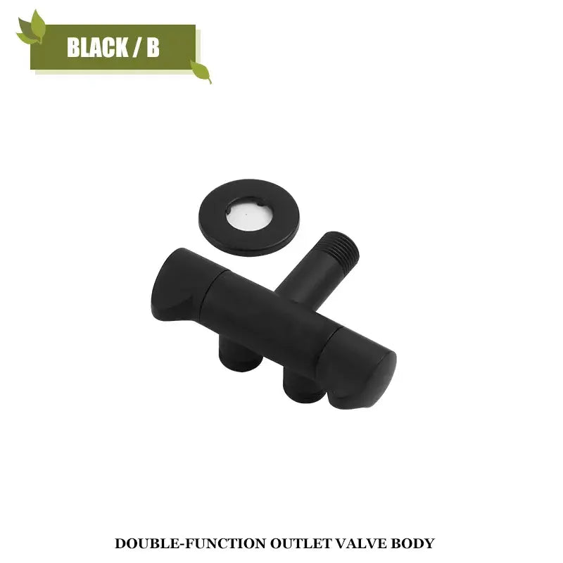 Black matte-finished double-function valve body with circular washer for modern brushed gold angled dual outlet filling valve