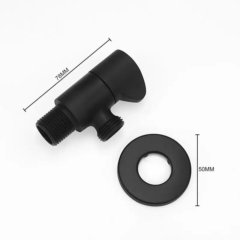 Black matte finish 78mm angled filling valve with matching 50mm flange for modern brushed gold angled dual outlet bathroom use
