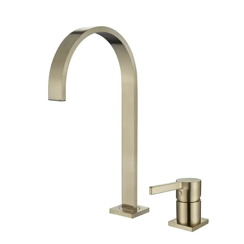 Modern brushed gold basin faucet with sleek arched spout and rectangular base decorbites brushed gold finish