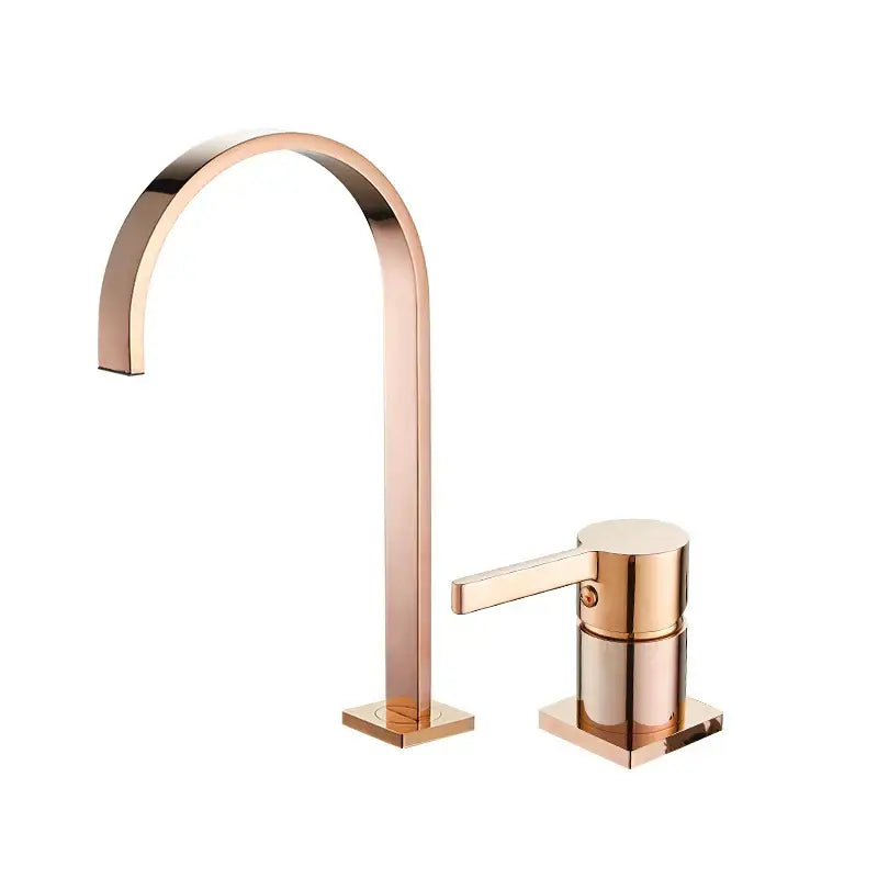Modern brushed gold basin faucet with rose gold finish sleek curved spout and square base decorbites brushed gold design