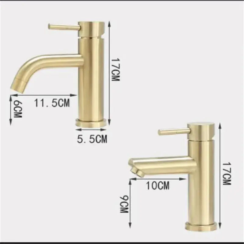 Modern brushed gold basin faucet with single-handle, cylindrical body, and curved spout decorbites brushed gold finish