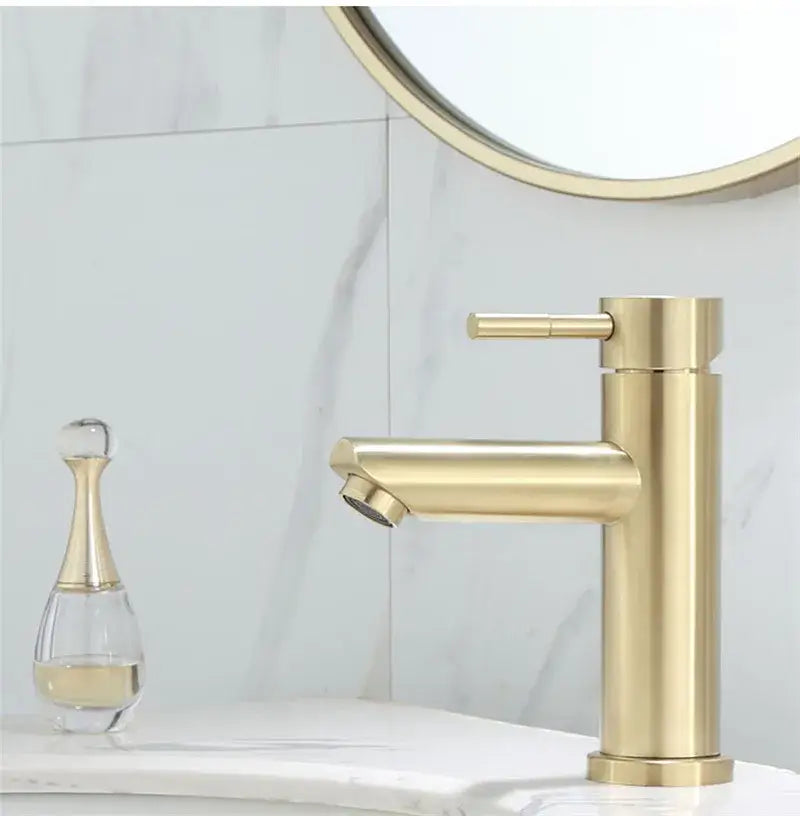 Modern brushed gold basin faucet with single handle sleek design and decorbites brushed gold metallic finish