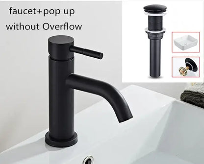 Modern brushed gold basin faucet with black matte minimalist pop-up drain and single handle mixer decorbites brushed gold