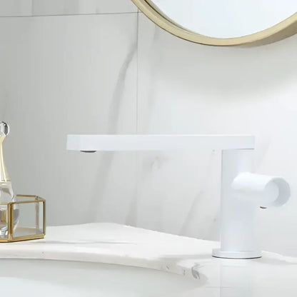 White modern bathroom basin faucet with sleek minimalist design and matte finish for decorbites brushed gold collection