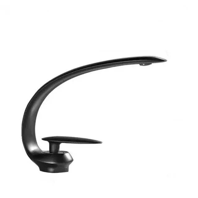 Modern brushed gold basin faucet with black matte finish and sleek curved design decorbites brushed gold sink fixture