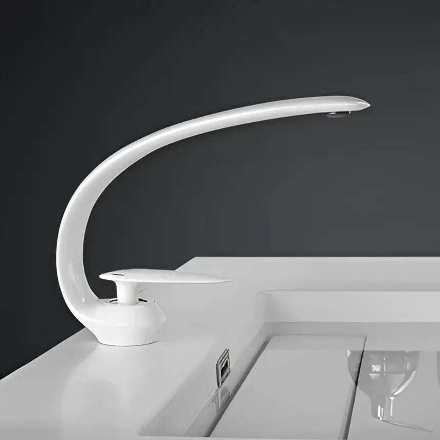 Modern white ceramic basin faucet with sleek curved design and integrated led lighting for decorbites brushed gold bathroom sink fixture