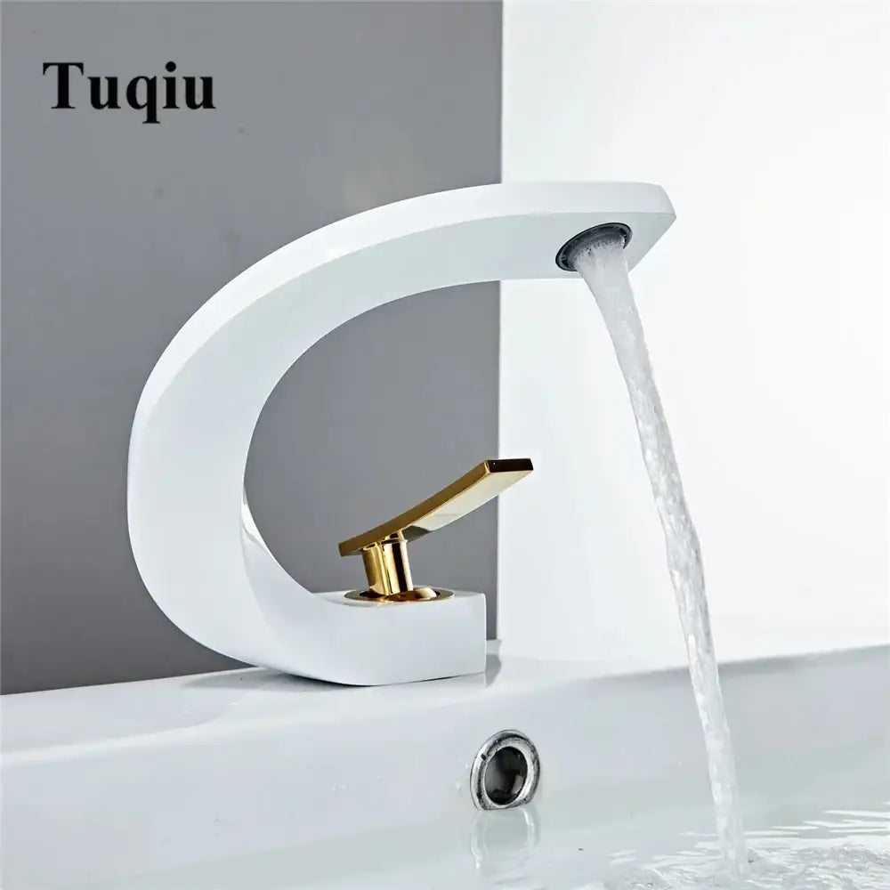 Modern brushed gold basin faucet with white and gold sleek curved design for decorbites basin faucet bathroom sink mixer tap