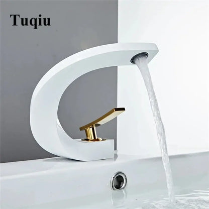 Modern brushed gold basin faucet with white and gold sleek curved design for decorbites basin faucet bathroom sink mixer tap