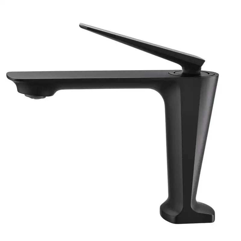 Modern brushed gold basin faucet with sleek black matte finish and angular spout for bathroom decorbites brushed gold