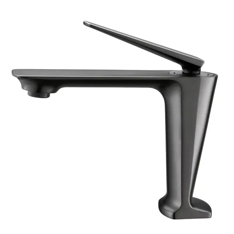Modern matte black faucet with sleek angular design and single lever handle for brushed gold basin decorbites bathroom sink tap