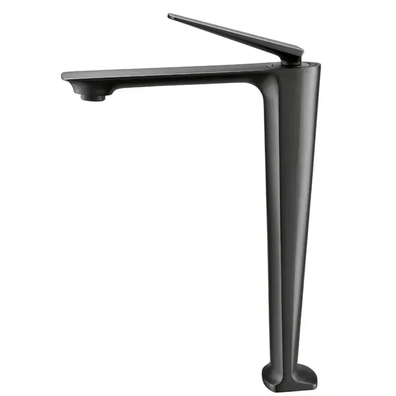 Modern brushed gold basin faucet with sleek matte black finish and tall slender spout for bathroom decorbites collection