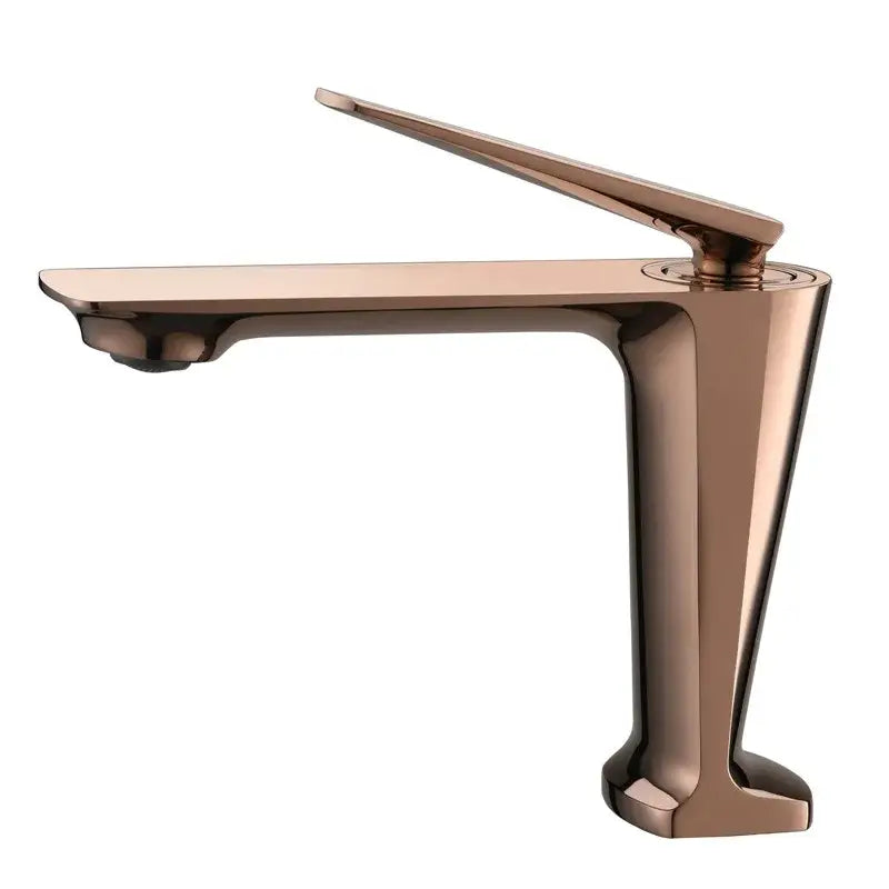 Modern brushed gold basin faucet with sleek angular design and single lever handle by decorbites brushed gold collection